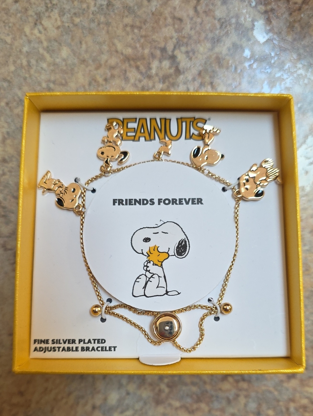 Peanuts Snoopy Friends Forever Fine Silver Plated Adjustable Bracelet NIB